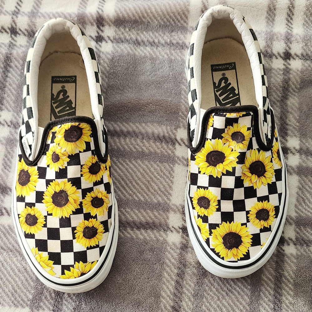 Vans Kids Sunflower Checkered Slip-On Shoes